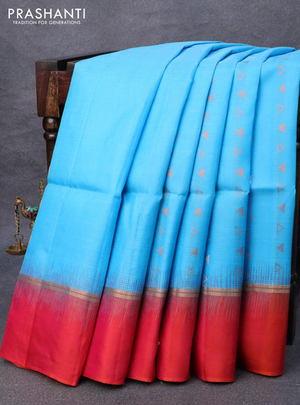 Pure soft silk saree light blue and dual shade of pinkish orange with allover silver & copper zari geometric weaves and zari woven simple border - {{ collection.title }} by Prashanti Sarees