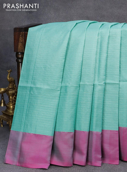 Pure soft silk saree light blue and pink with allover small zari checked pattern and simple border - {{ collection.title }} by Prashanti Sarees