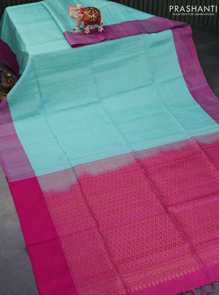 Pure soft silk saree light blue and pink with allover small zari checked pattern and simple border - {{ collection.title }} by Prashanti Sarees