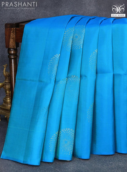 Pure soft silk saree light blue and sandal with zari woven buttas in borderless style - {{ collection.title }} by Prashanti Sarees