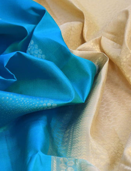 Pure soft silk saree light blue and sandal with zari woven buttas in borderless style - {{ collection.title }} by Prashanti Sarees