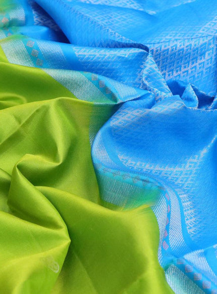 Pure soft silk saree light green and light blue with silver zari woven buttas and rich silver zari woven border - {{ collection.title }} by Prashanti Sarees