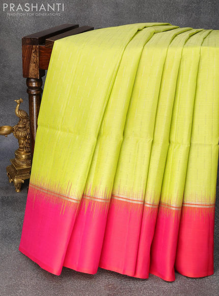 Pure soft silk saree lime green and dual shade of pink with allover zari weaves and zari woven simple border - {{ collection.title }} by Prashanti Sarees