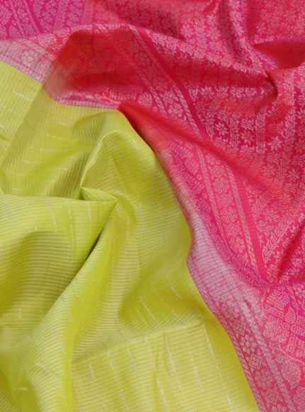 Pure soft silk saree lime green and dual shade of pink with allover zari weaves and zari woven simple border - {{ collection.title }} by Prashanti Sarees