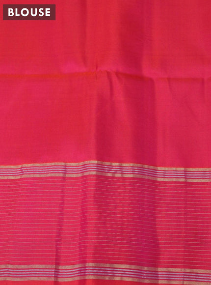 Pure soft silk saree lime green and dual shade of pinkish orange with plain body and zari woven checked border - {{ collection.title }} by Prashanti Sarees