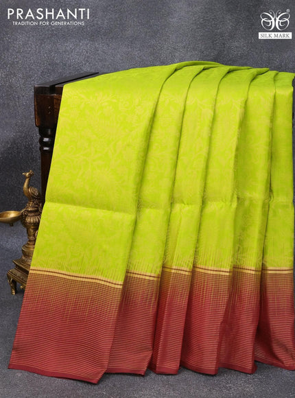 Pure soft silk saree lime green and maroon with allover zari woven brocade weaves and zari woven simple border - {{ collection.title }} by Prashanti Sarees