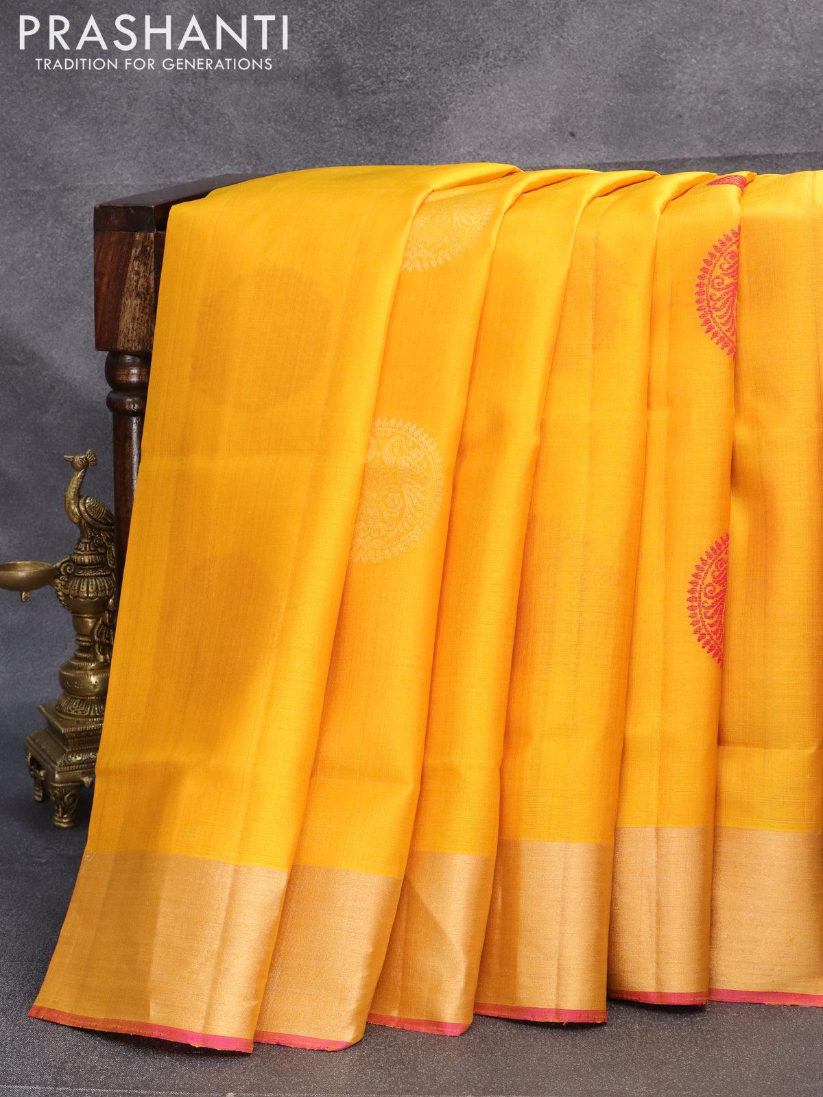 mango yellow silk saree