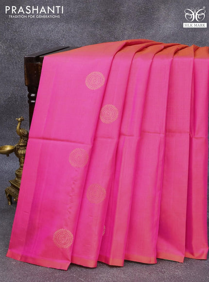 Pure soft silk saree pink and dual shade of green with zari woven buttas in borderless style - {{ collection.title }} by Prashanti Sarees