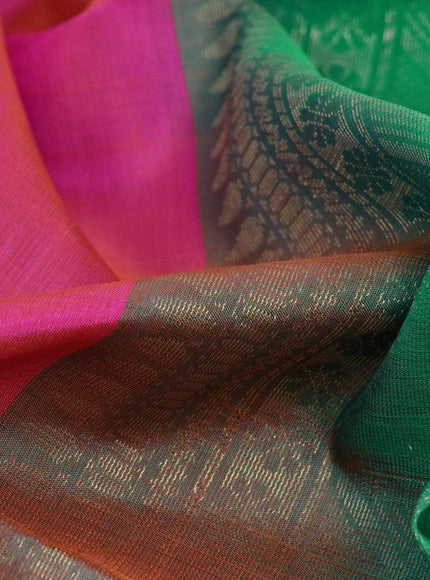 Pure soft silk saree pink and dual shade of green with zari woven buttas in borderless style - {{ collection.title }} by Prashanti Sarees