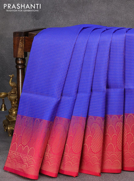 Pure soft silk saree royal blue and pink with allover small zari checked pattern and rich zari woven border - {{ collection.title }} by Prashanti Sarees