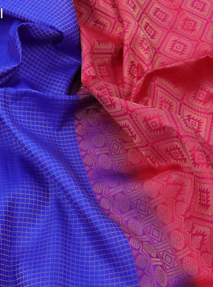 Pure soft silk saree royal blue and pink with allover small zari checked pattern and rich zari woven border - {{ collection.title }} by Prashanti Sarees