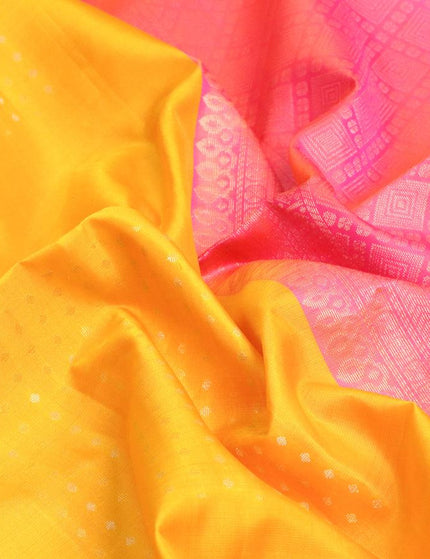 Pure soft silk saree yellow and dual shade of pink with silver & gold zari woven butta weaves in borderless style - {{ collection.title }} by Prashanti Sarees