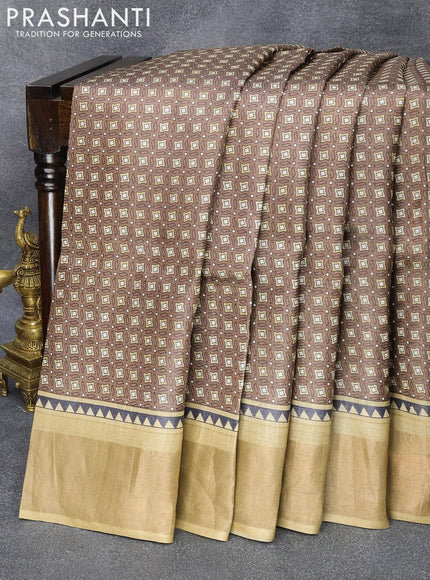 Pure tussar silk saree brown and sandal with allover geometric prints and zari woven border - {{ collection.title }} by Prashanti Sarees