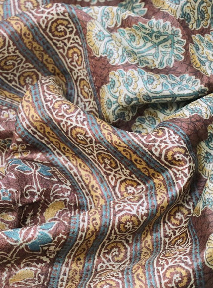 Pure tussar silk saree deep wine shade and light blue with allover floral prints and zari woven border - {{ collection.title }} by Prashanti Sarees