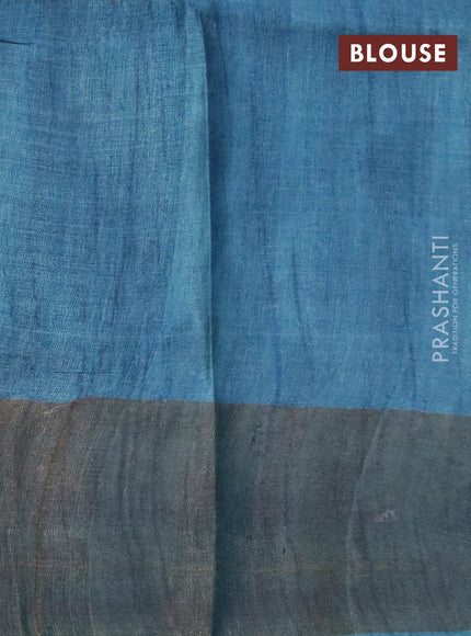 Pure tussar silk saree deep wine shade and light blue with allover floral prints and zari woven border - {{ collection.title }} by Prashanti Sarees