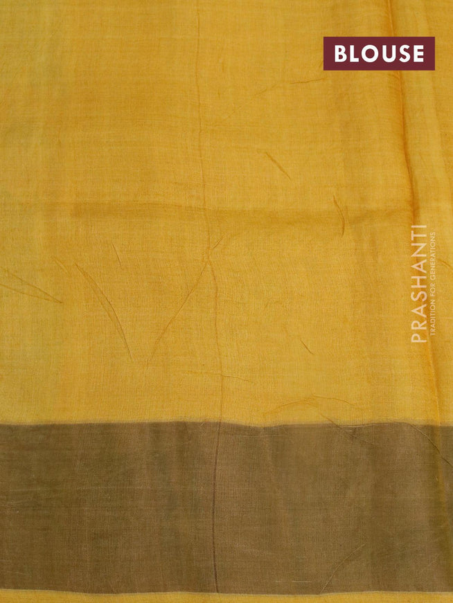 Pure tussar silk saree grey and yellow with allover checked pattern floral prints and cut work pallu - {{ collection.title }} by Prashanti Sarees