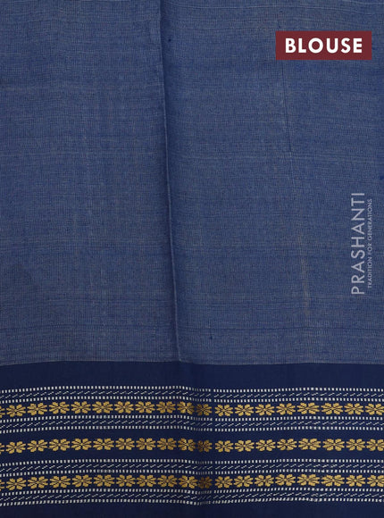 Pure tussar silk saree grey khaki shade and dark blue with allover floral prints and temple design vidarbha border - {{ collection.title }} by Prashanti Sarees