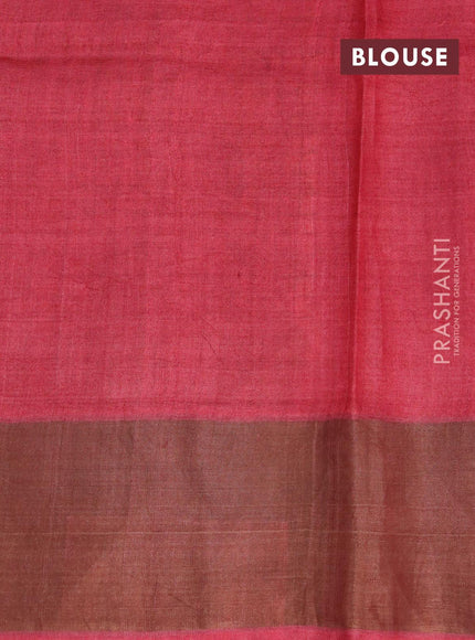 Pure tussar silk saree light green and red with allover checked pattern floral prints and cut work pallu - {{ collection.title }} by Prashanti Sarees