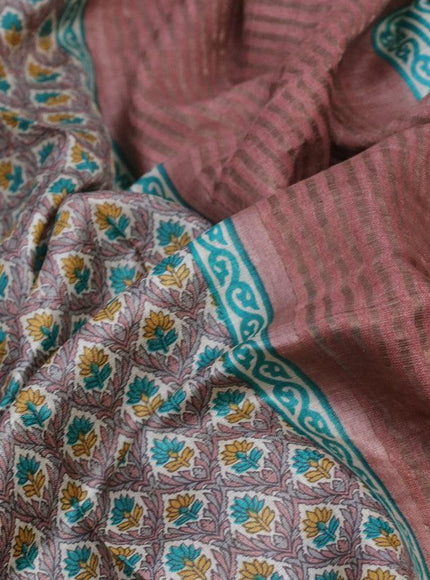 Pure tussar silk saree multi colour and pastel brown with allover floral prints and zari woven border - {{ collection.title }} by Prashanti Sarees