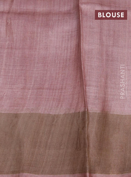 Pure tussar silk saree multi colour and pastel brown with allover floral prints and zari woven border - {{ collection.title }} by Prashanti Sarees