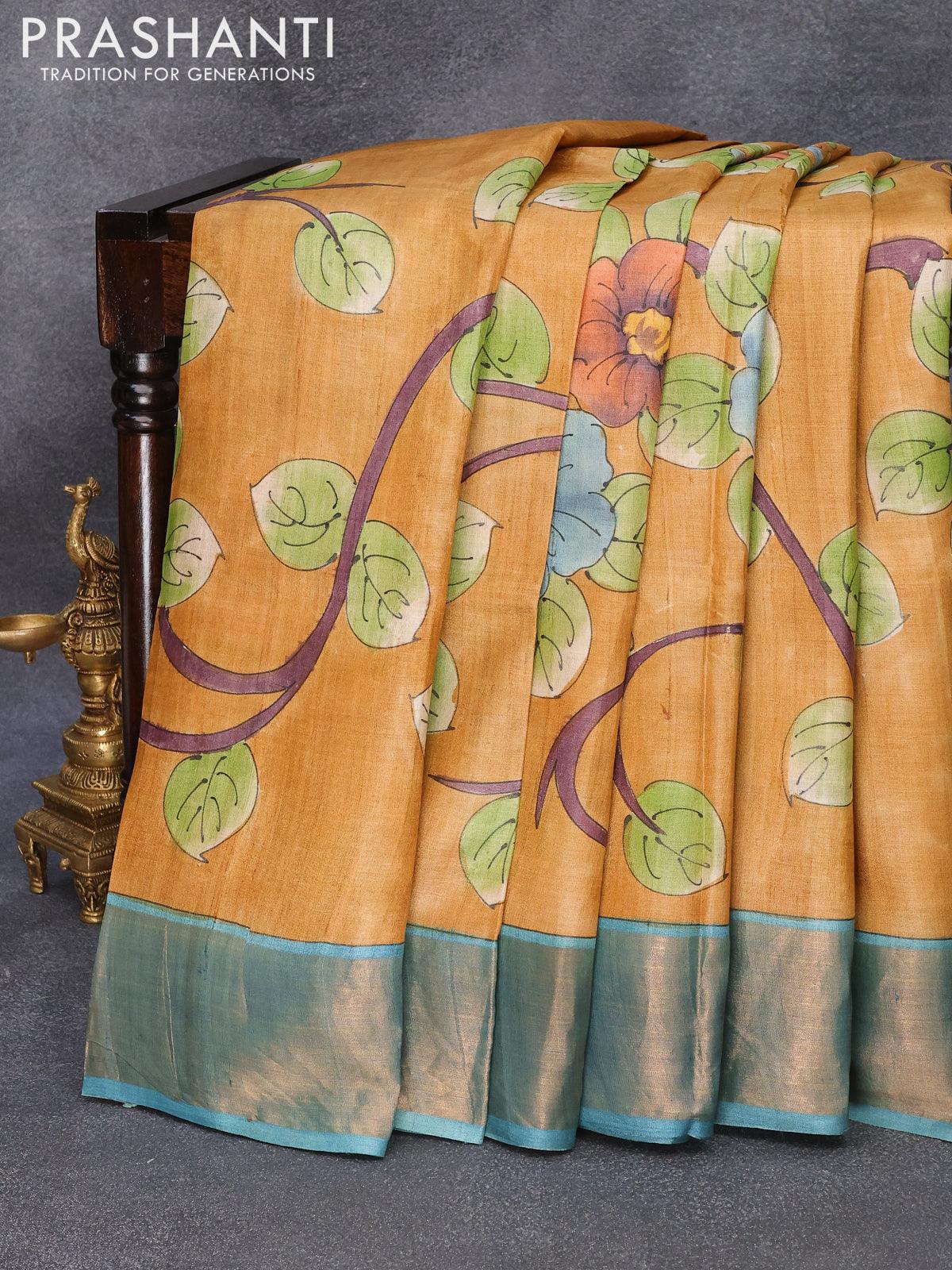 Buy Dupion fancy saree | Peach Color | Kaladhar Sarees and Fabrics