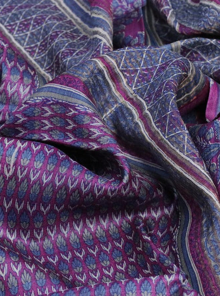 Pure tussar silk saree purple and grey shade with allover floral prints and zari woven border - {{ collection.title }} by Prashanti Sarees