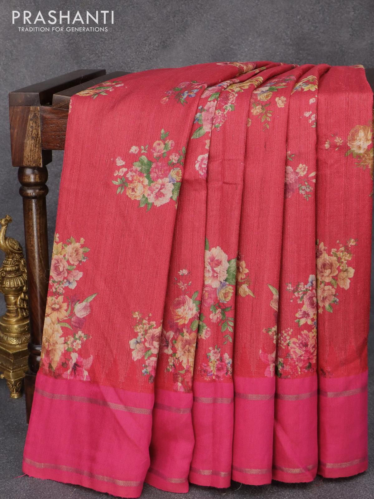 Fancy Pure Tussar Silk Digital Printed Work Saree with Blouse - Chennai Silk  Online Shop