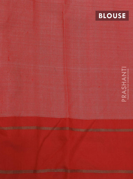 Pure tussar silk saree red and with allover floral prints and temple design zari woven border - {{ collection.title }} by Prashanti Sarees