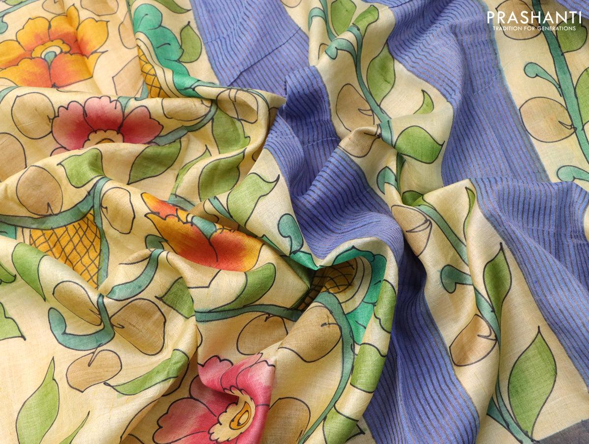 Handpainted Kalamkari Tussar Silk Saree | Organic Dyes | PKM 358 –  Panjavarnam