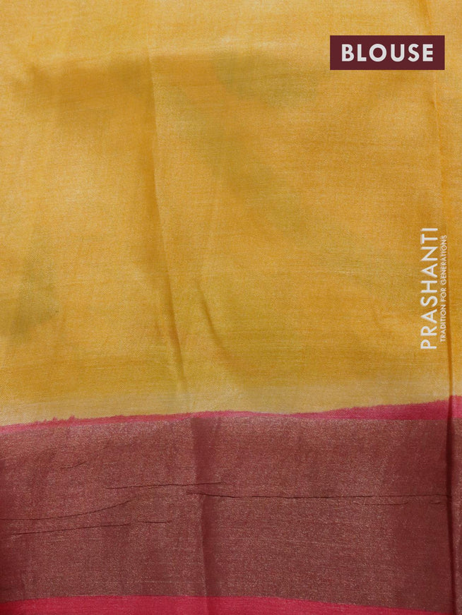 Pure tussar silk saree yellow and grey red with allover hand painted prints and zari woven border - {{ collection.title }} by Prashanti Sarees