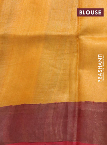 Pure tussar silk saree yellow and red with hand painted prints and zari woven border - {{ collection.title }} by Prashanti Sarees