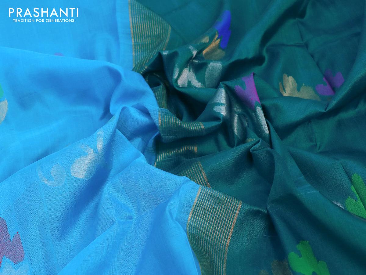 Peacock Blue Color Designer Semi Katan Banarasi Silk Saree (She Saree 2224)