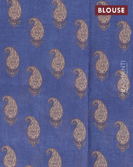 Semi chanderi saree blue and yellow with allover ajrakh prints and embroidery butta border - {{ collection.title }} by Prashanti Sarees