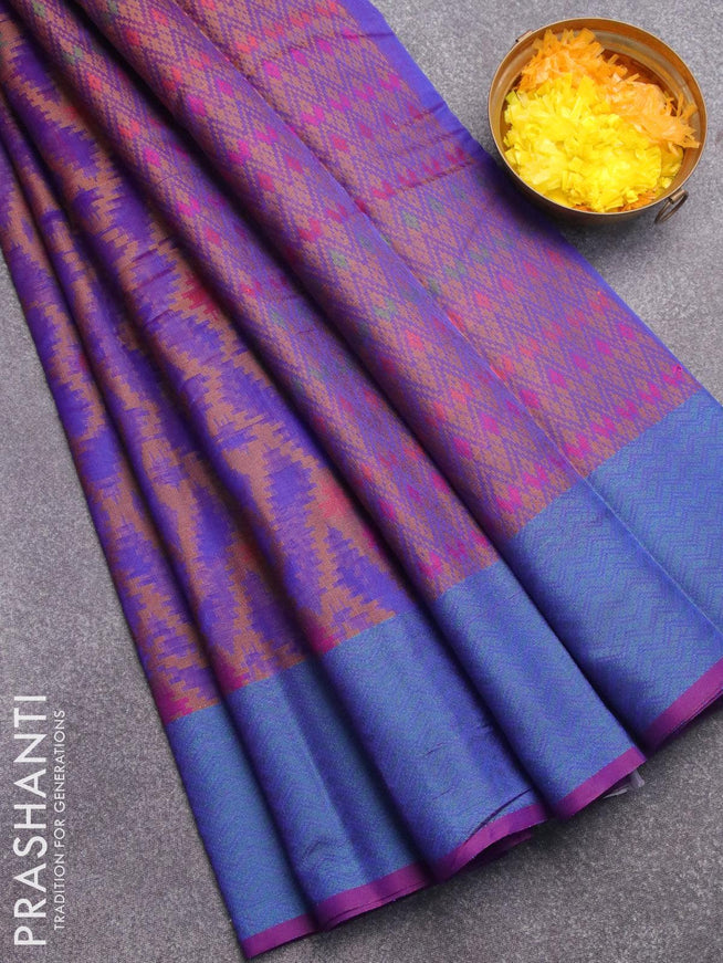 Semi chanderi saree dual shade of blue and deep purple with allover thread weaves and woven border - {{ collection.title }} by Prashanti Sarees