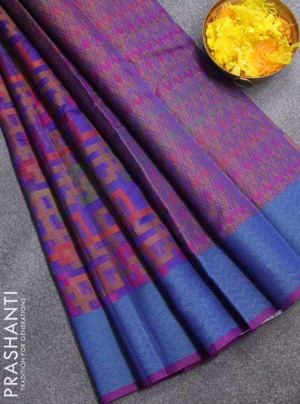 Semi chanderi saree dual shade of blue and deep purple with allover thread weaves and woven border - {{ collection.title }} by Prashanti Sarees