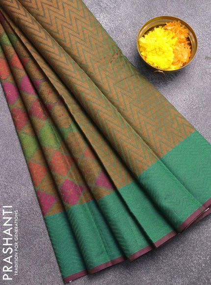 Semi chanderi saree dual shade of green and pink shade with allover thread weaves and woven border - {{ collection.title }} by Prashanti Sarees