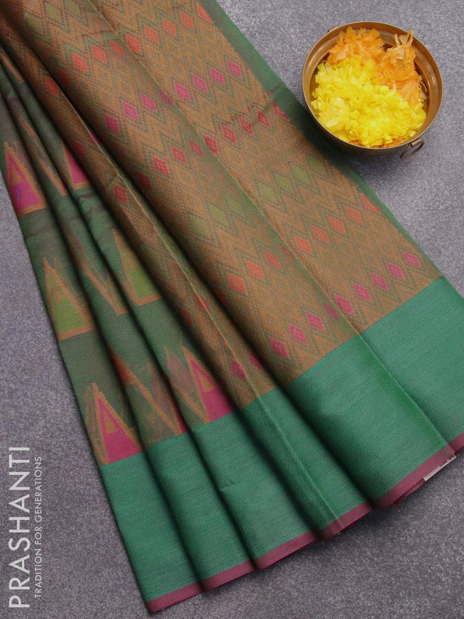 Semi chanderi saree dual shade of green and pink shade with allover thread weaves and woven border - {{ collection.title }} by Prashanti Sarees