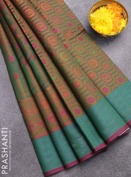 Semi chanderi saree dual shade of green and pink shade with allover thread weaves and woven border - {{ collection.title }} by Prashanti Sarees