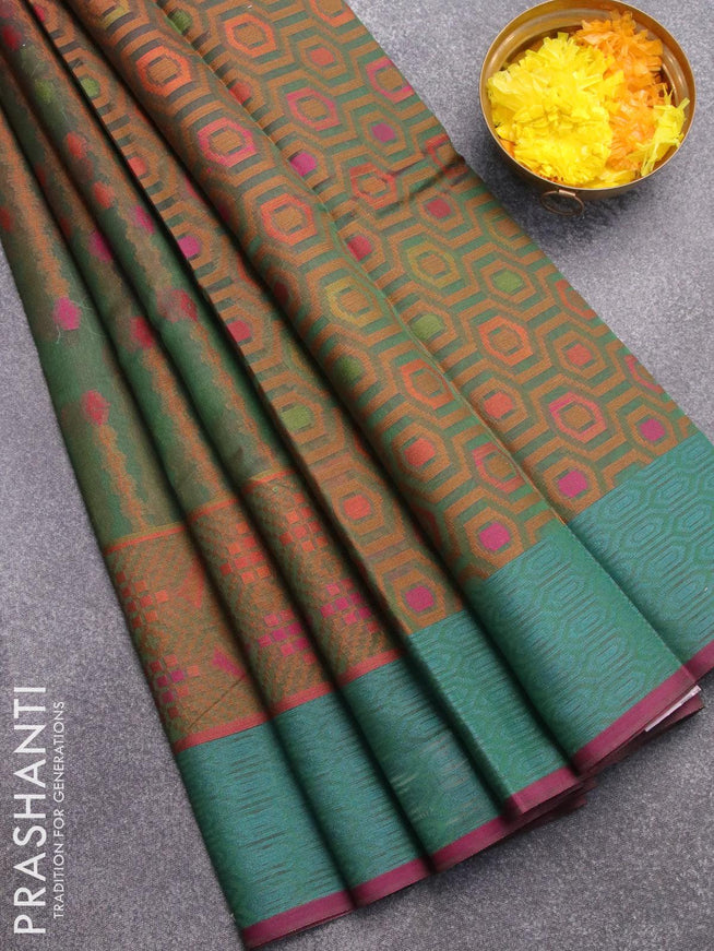 Semi chanderi saree dual shade of green and pink shade with allover thread weaves and woven border - {{ collection.title }} by Prashanti Sarees