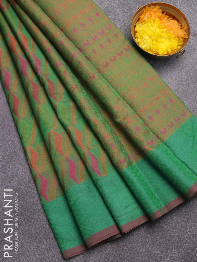 Semi chanderi saree dual shade of green and pink shade with allover thread weaves and woven border - {{ collection.title }} by Prashanti Sarees