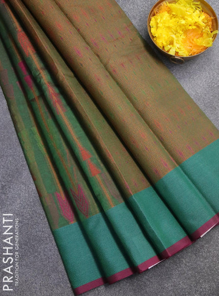 Semi chanderi saree dual shade of green and pink with allover thread weaves and woven border - {{ collection.title }} by Prashanti Sarees