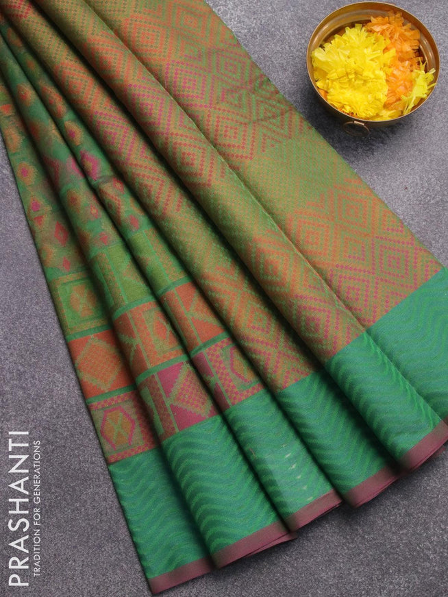 Semi chanderi saree dual shade of green and pink with allover thread weaves and woven border - {{ collection.title }} by Prashanti Sarees