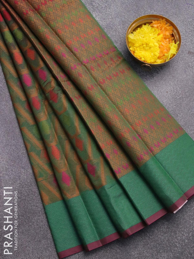 Semi chanderi saree dual shade of greenish pink and with allover thread weaves and woven border - {{ collection.title }} by Prashanti Sarees