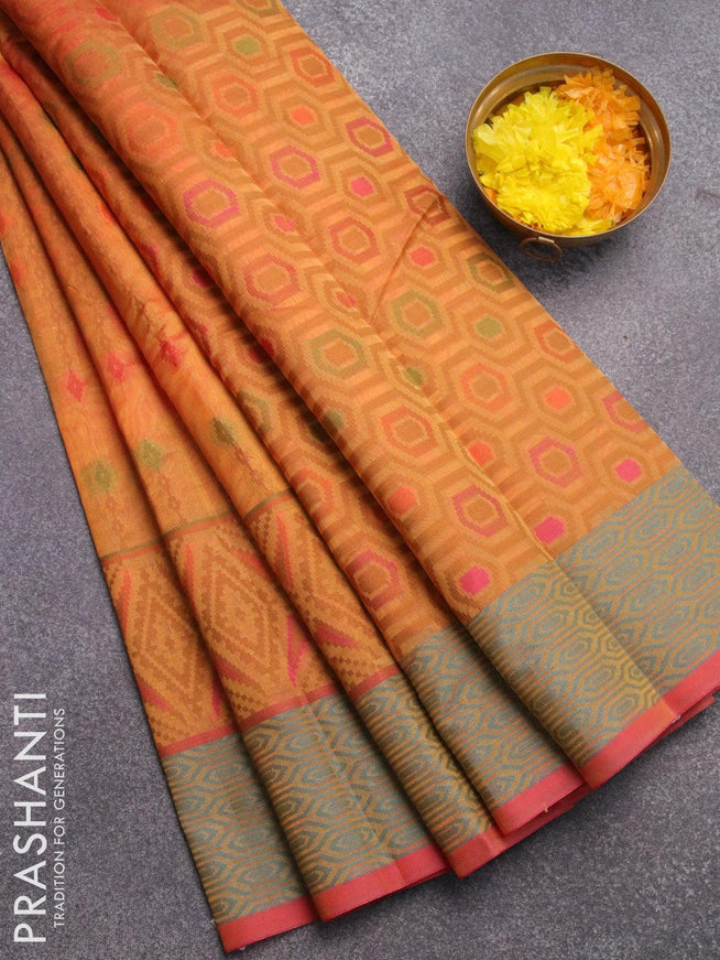 Semi chanderi saree dual shade of mustard and pink shade with allover thread weaves and woven border - {{ collection.title }} by Prashanti Sarees
