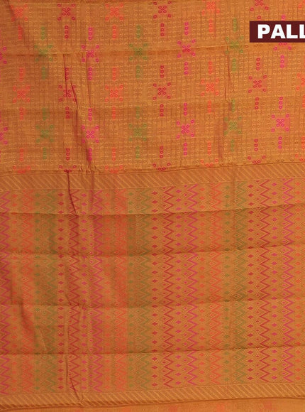 Semi chanderi saree dual shade of mustard yellow and pink shade with allover thread weaves and woven border - {{ collection.title }} by Prashanti Sarees