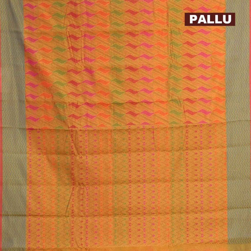 Semi chanderi saree dual shade of mustard yellow and pink shade with allover thread weaves and woven border - {{ collection.title }} by Prashanti Sarees