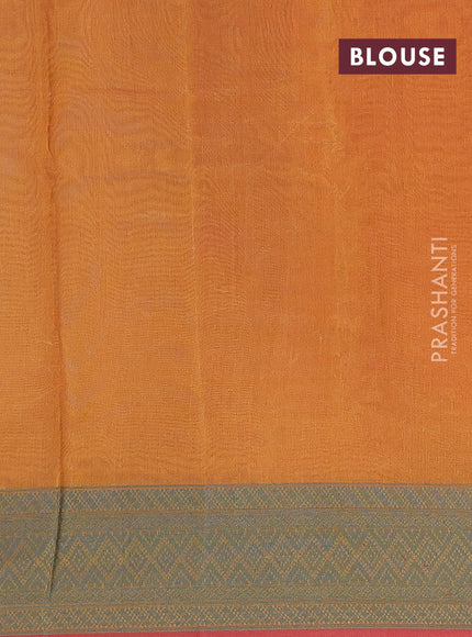 Semi chanderi saree dual shade of mustard yellow and pink shade with allover thread weaves and woven border - {{ collection.title }} by Prashanti Sarees