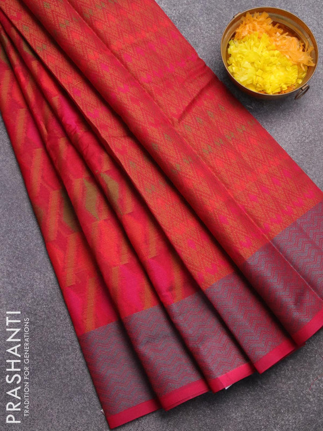 Semi chanderi saree dual shade of pink and with allover thread weaves and woven border - {{ collection.title }} by Prashanti Sarees