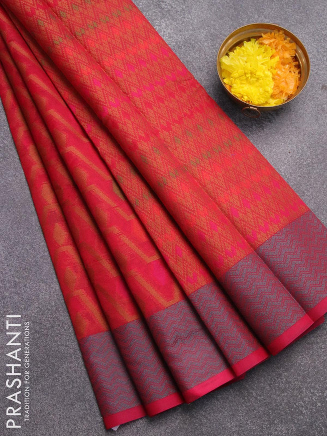 Semi chanderi saree dual shade of pink and with allover thread weaves and woven border - {{ collection.title }} by Prashanti Sarees