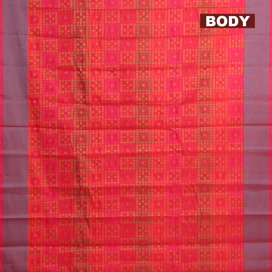 Semi chanderi saree dual shade of reddish pink and with allover thread weaves and woven border - {{ collection.title }} by Prashanti Sarees